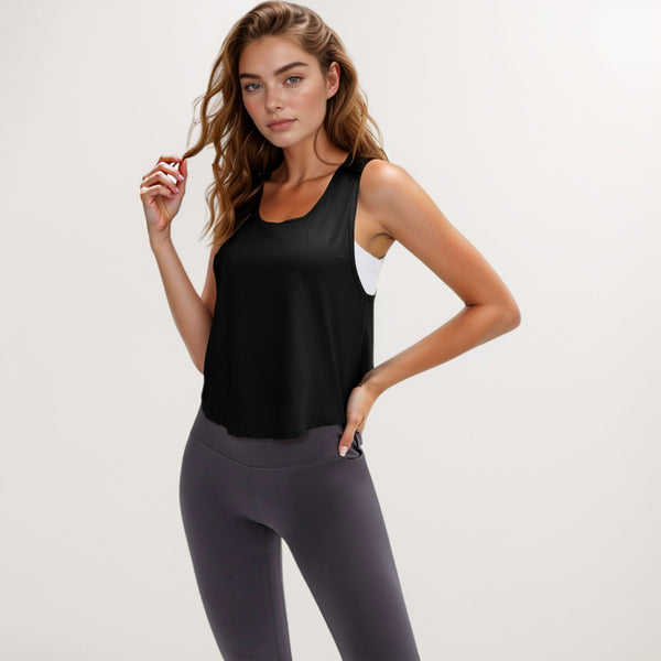 Anna Kaci Anna-Kaci Active Women's Sleeveless Scoop Neck Cropped Tank Top For Workout And Casual Layering