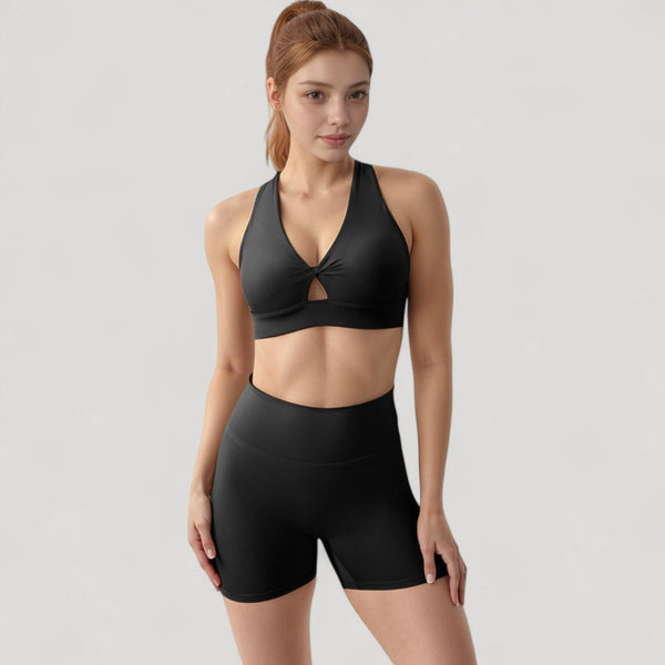 Anna Kaci Anna-Kaci Active Women's Twist Front Sports Bra With Keyhole Cutout And Wide Shoulder Straps