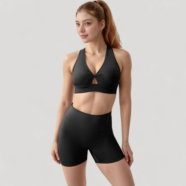 Anna Kaci Anna-Kaci Active Women's Twist Front Sports Bra With Keyhole Cutout And Wide Shoulder Straps