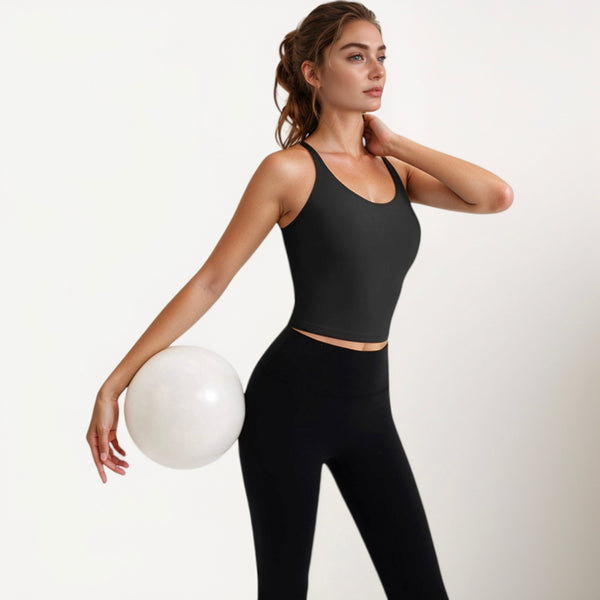 Anna Kaci Anna-Kaci Active Women's V-Neck Cropped Tank Top With Spaghetti Straps And Built-In Bra For Yoga And Everyday Comfort