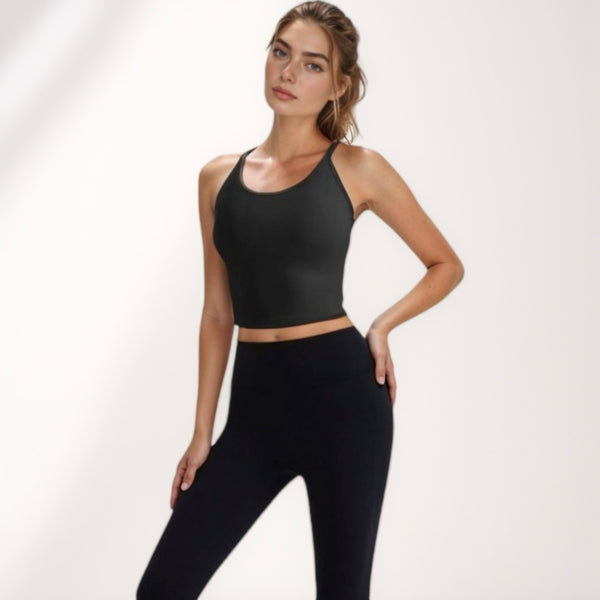 Anna Kaci Anna-Kaci Active Women's V-Neck Cropped Tank Top With Spaghetti Straps And Built-In Bra For Yoga And Everyday Comfort