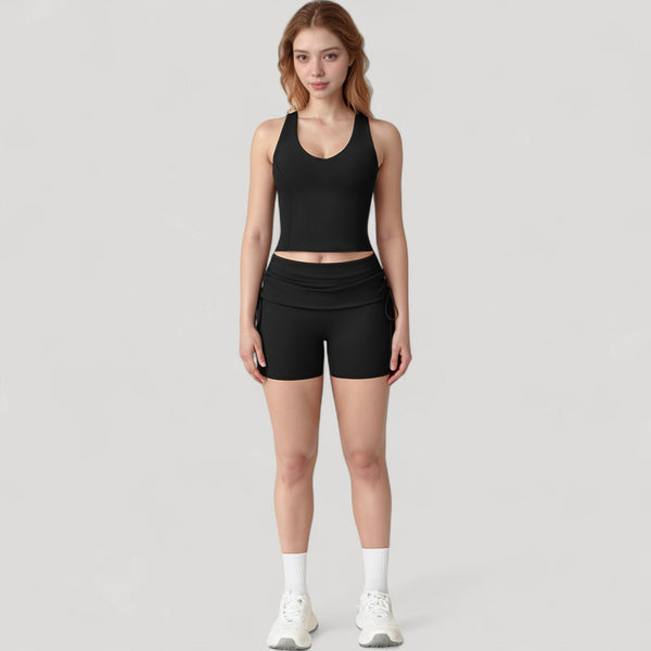 Anna Kaci Anna-Kaci Active Women's V-Neck Cropped Tank Top With Racer-Inspired Straps And Smooth Contour Fit For Activewear