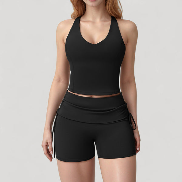 Anna Kaci Anna-Kaci Active Women's V-Neck Cropped Tank Top With Racer-Inspired Straps And Smooth Contour Fit For Activewear