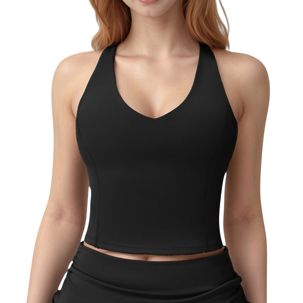 anna kaci Anna-Kaci Active Women's V-Neck Cropped Tank Top with Racer-Inspired Straps and Smooth Contour Fit for Activewear