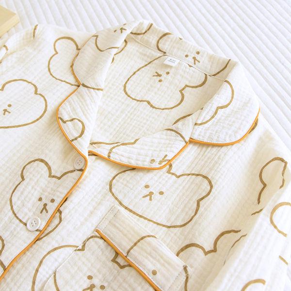 Anna Kaci Bear Pattern Textured Pajama Coordinates