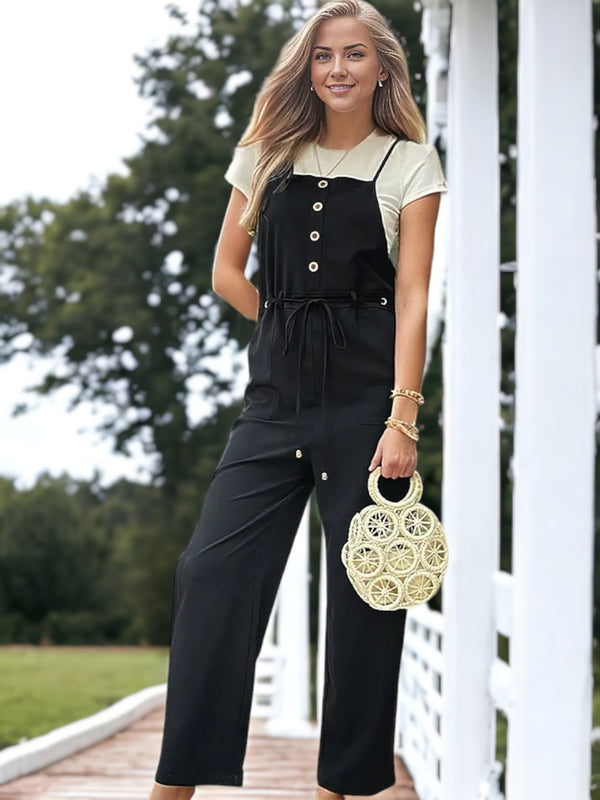 Anna Kaci Buttoned Front Belted Jumpsuit