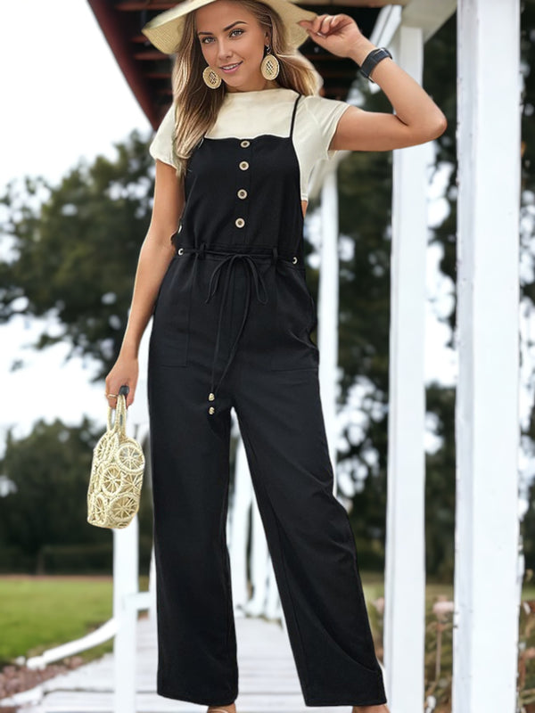 Anna Kaci Buttoned Front Belted Jumpsuit
