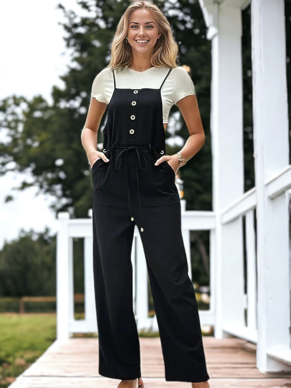 anna kaci Buttoned Front Belted Jumpsuit