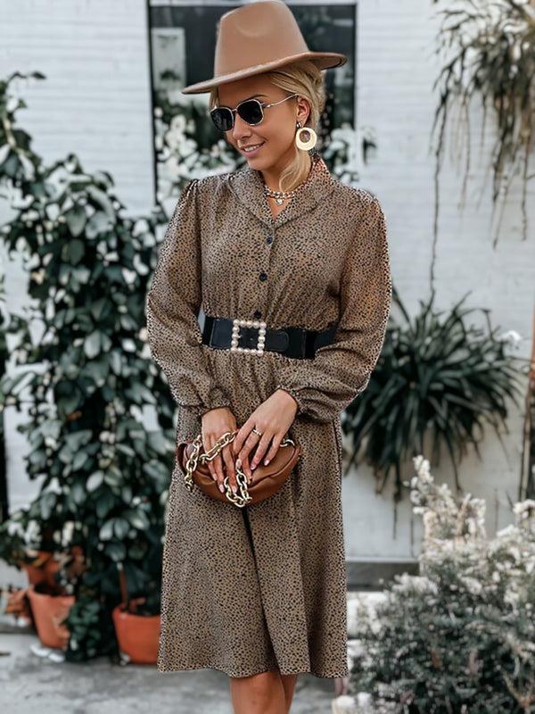 Anna Kaci Cheetah Print Collared Shirt Dress