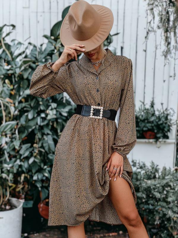 Anna Kaci Cheetah Print Collared Shirt Dress