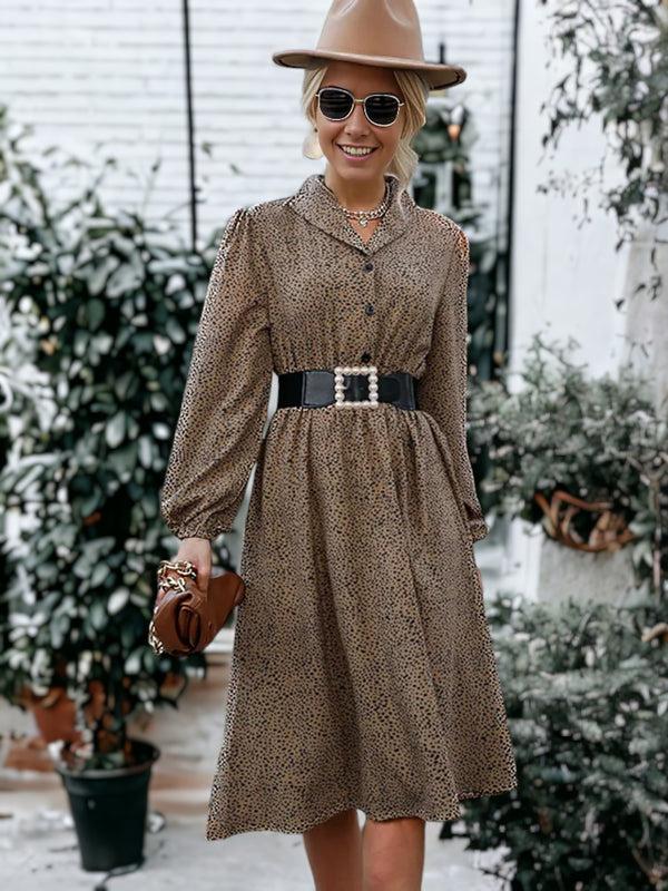 anna kaci Cheetah Print Collared Shirt Dress