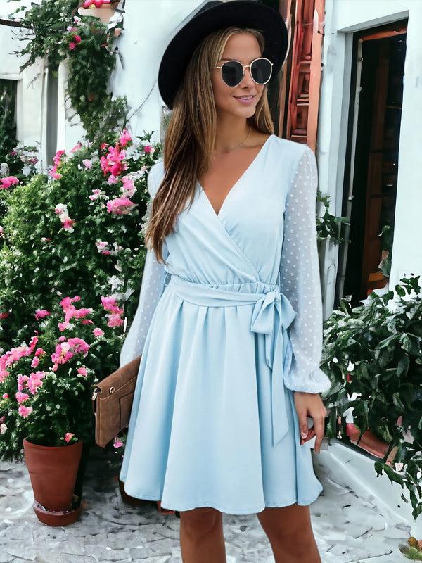 Anna Kaci Clip Dot Long Sleeve Wrap Dress