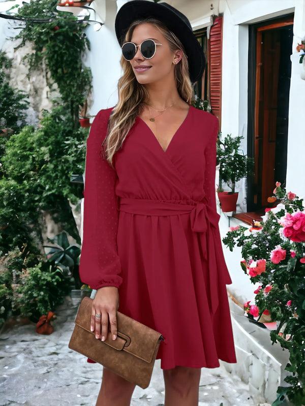 Anna Kaci Clip Dot Long Sleeve Wrap Dress