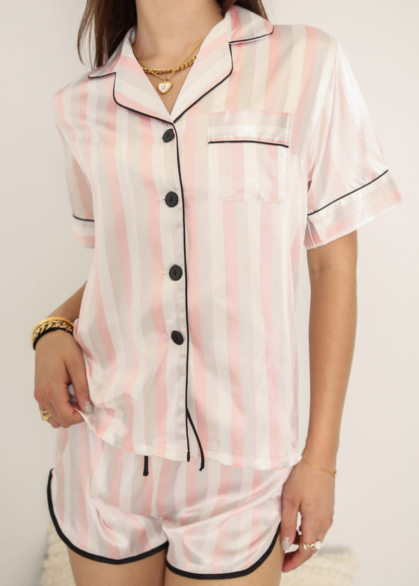 anna kaci Contrast Piping Satin Lounge Set