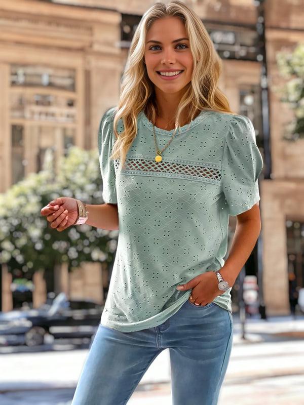 Anna Kaci Crochet Detail Eyelet Blouse