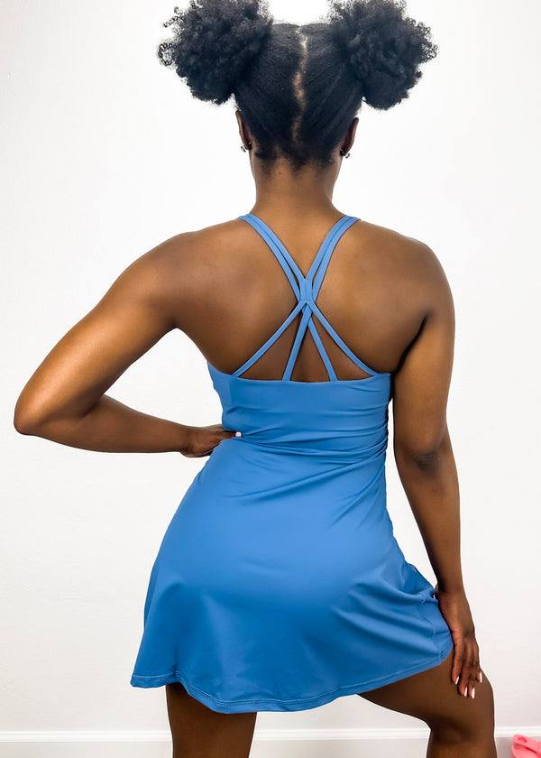 Anna Kaci Crossing Back Straps Mini Exercise Dress