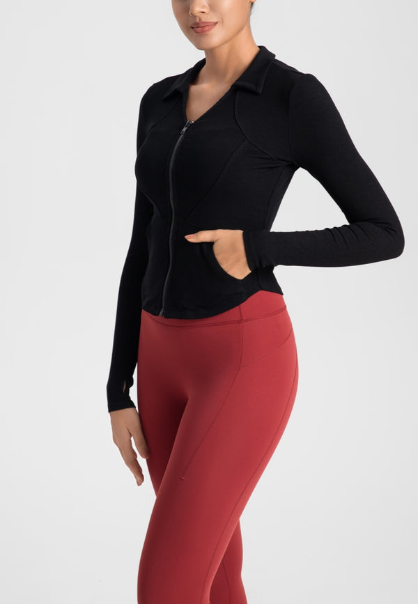 Anna Kaci Curved Hem Collared Activewear Jacket