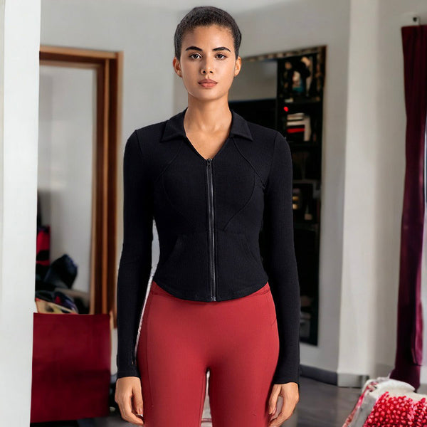 anna kaci Curved Hem Collared Activewear Jacket