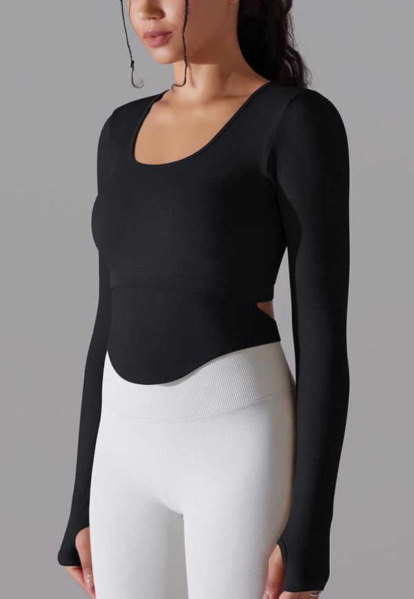 Anna Kaci Cutout Back Curved Hem Sports Top