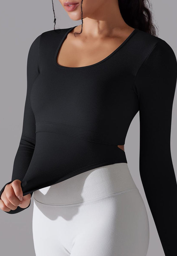 Anna Kaci Cutout Back Curved Hem Sports Top
