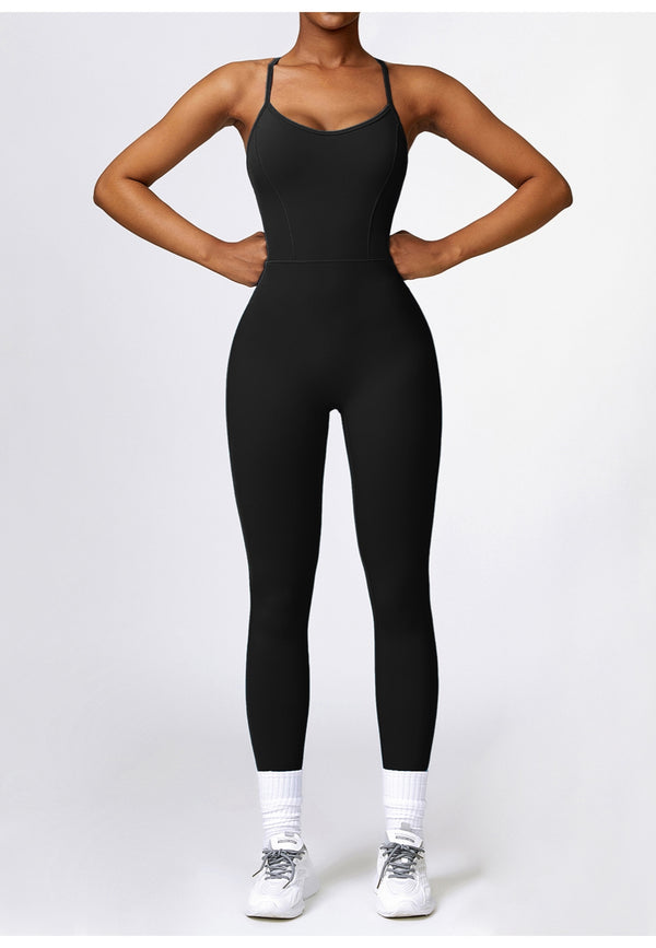 Anna Kaci Cutout Cross Back Unitard Jumpsuit