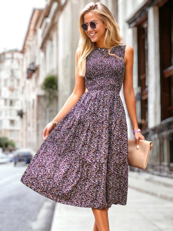 Anna Kaci Ditsy Floral Side Cutout Dress