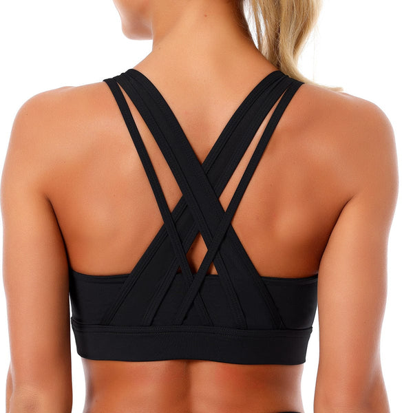 Anna Kaci Double Crossover Wide Strap Sports Bra