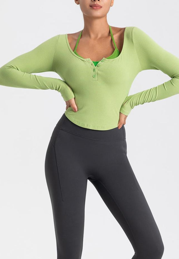 Anna Kaci Double Layer Henley Crop Top