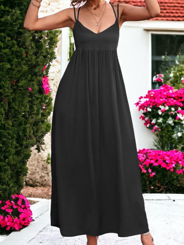 Anna Kaci Double Strap Tie Bag Long Dress