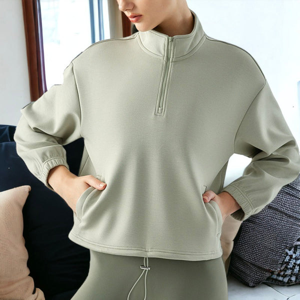 Anna Kaci Drawstring Hem Mock Neck Sweater