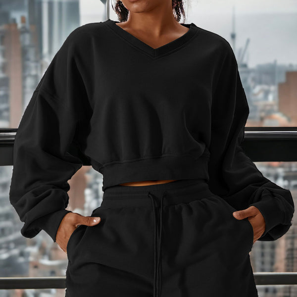 anna kaci Drop Shoulder Cropped Sweater