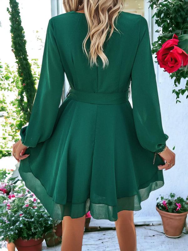 Anna Kaci Elegant Long Sleeved Chiffon Dress