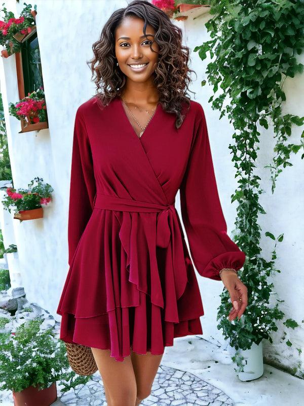 Anna Kaci Elegant Long Sleeved Chiffon Dress