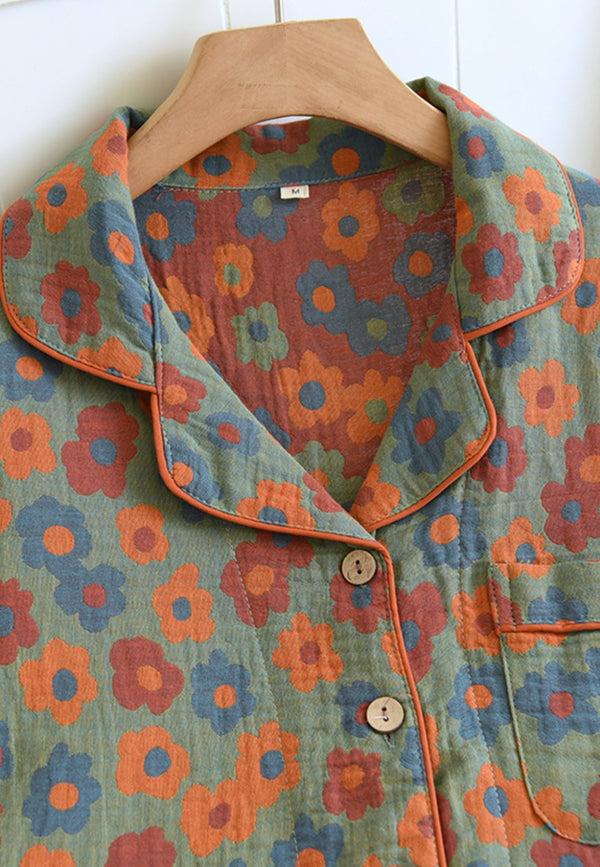 Anna Kaci Fall Floral Pajama Three Piece Set