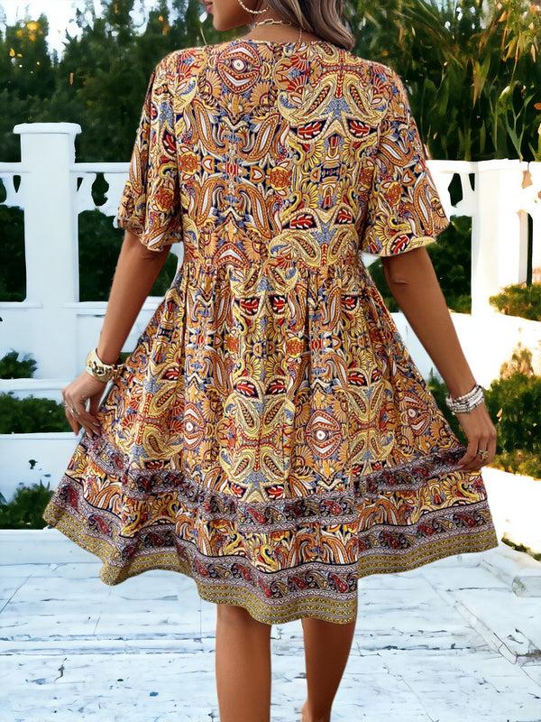 Anna Kaci Fashion V Neck Printed Casual Dress