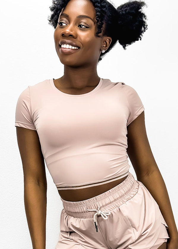 Anna Kaci Fitted Cropped Mesh Trim Tee