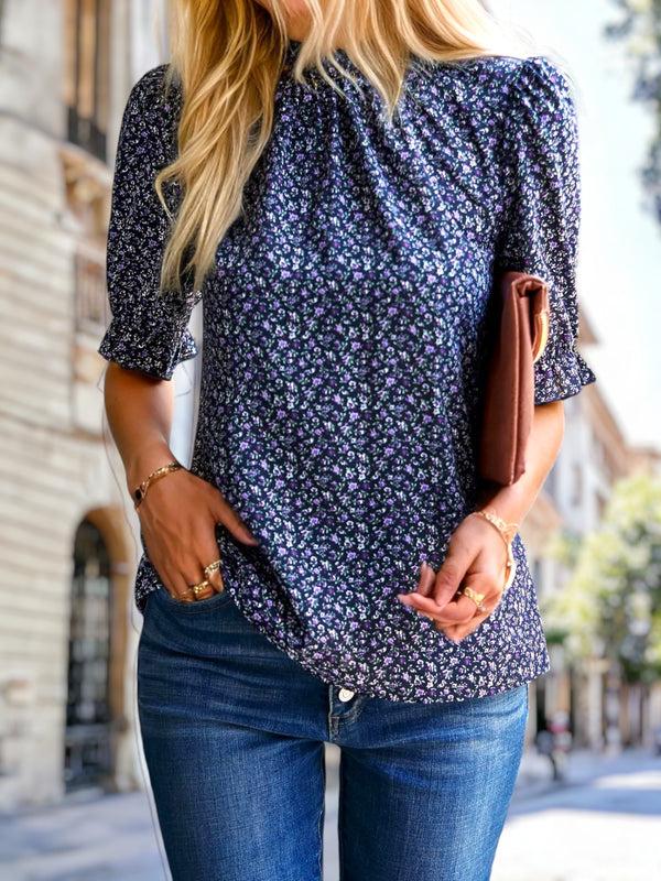 Anna Kaci Floral High Neck Vintage Blouse