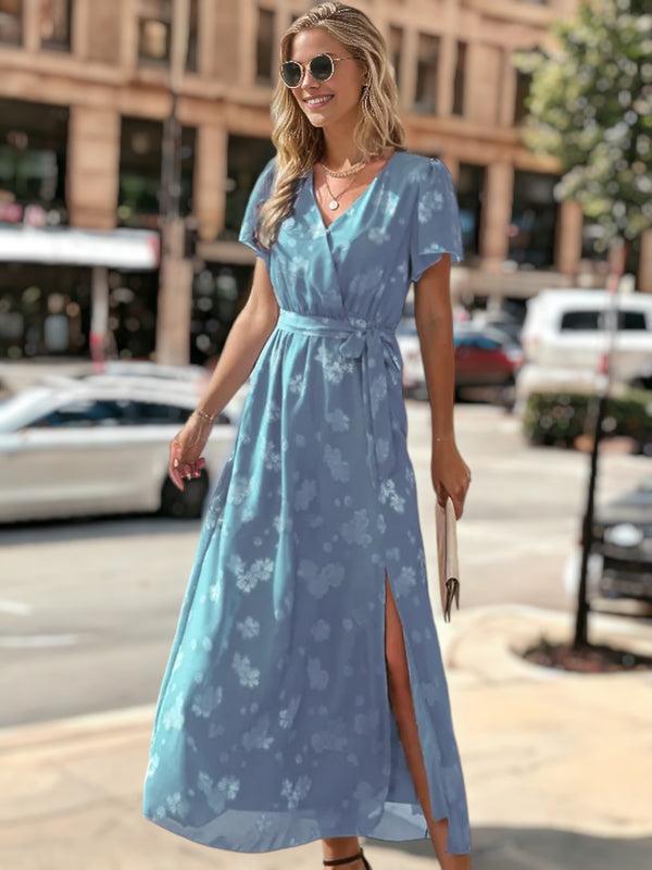 Anna Kaci Floral Sheer Detail Wrap Dress