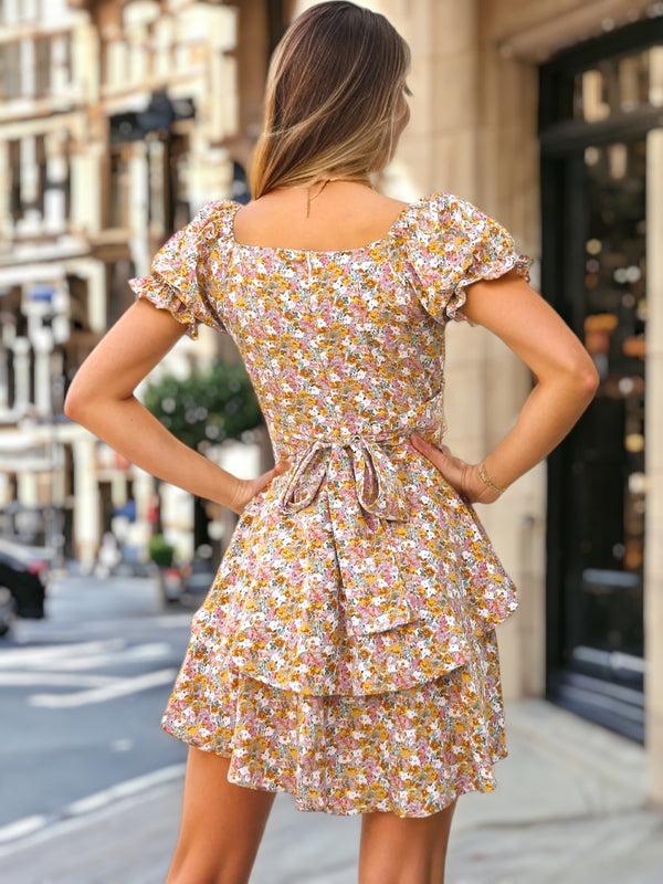 Anna Kaci Floral Tie Back Tiered Dress