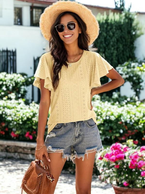 Anna Kaci Flutter Sleeve Eyelet Blouse