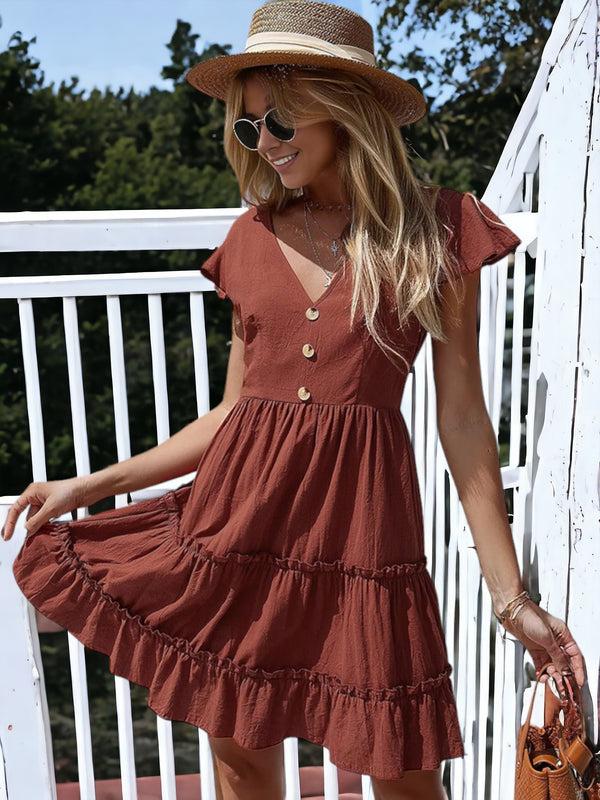 Anna Kaci Flutter Sleeve Tiered Ruffle Dress