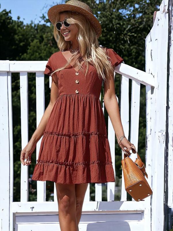 Anna Kaci Flutter Sleeve Tiered Ruffle Dress