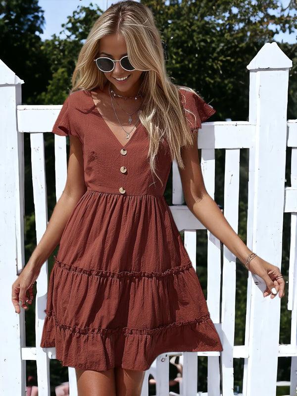 Anna Kaci Flutter Sleeve Tiered Ruffle Dress