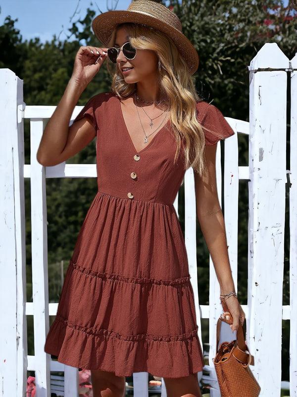 anna kaci Flutter Sleeve Tiered Ruffle Dress