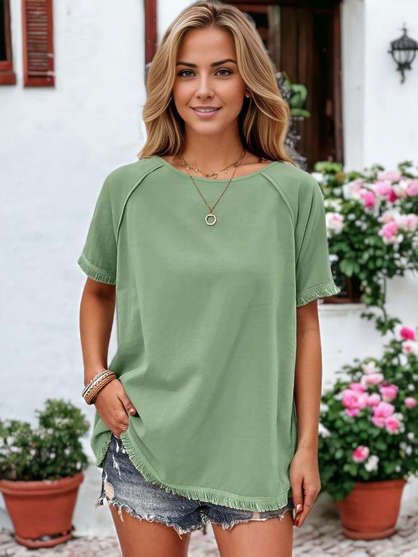 anna kaci Frayed Hem Loose Shirt