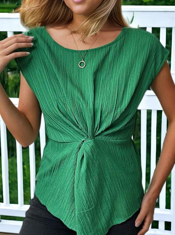 Anna Kaci Front Knot Texture Dolman Sleeve Top