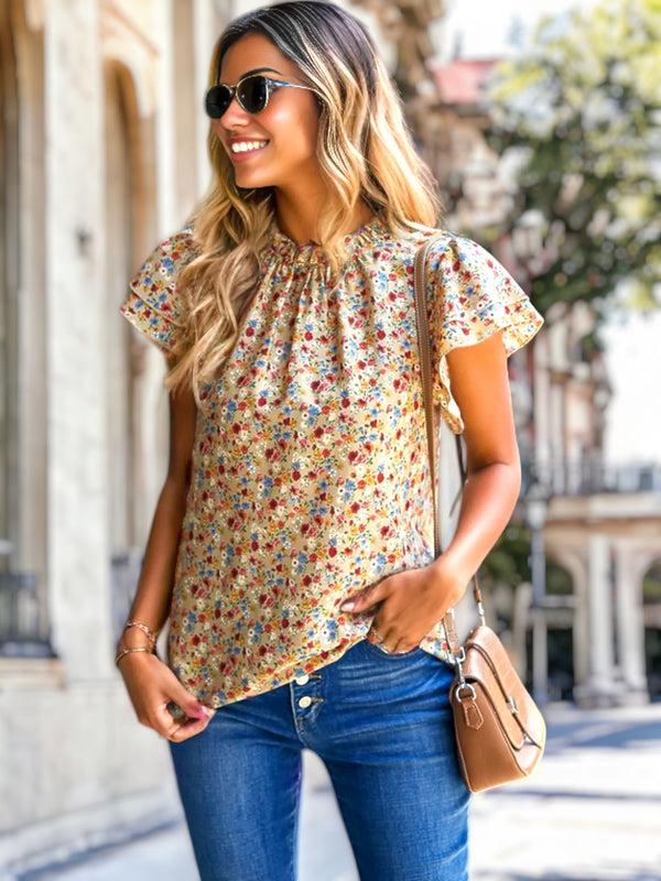 Anna Kaci High Neck Tiered Sleeve Blouse