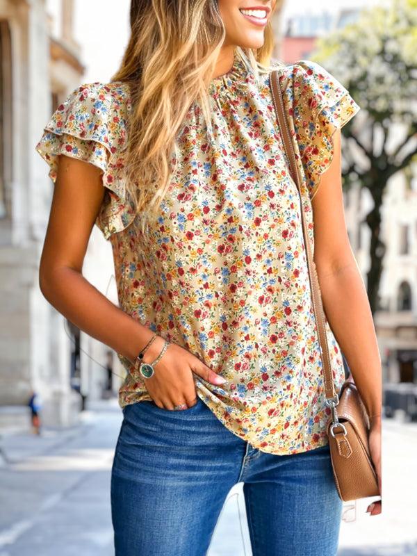 Anna Kaci High Neck Tiered Sleeve Blouse