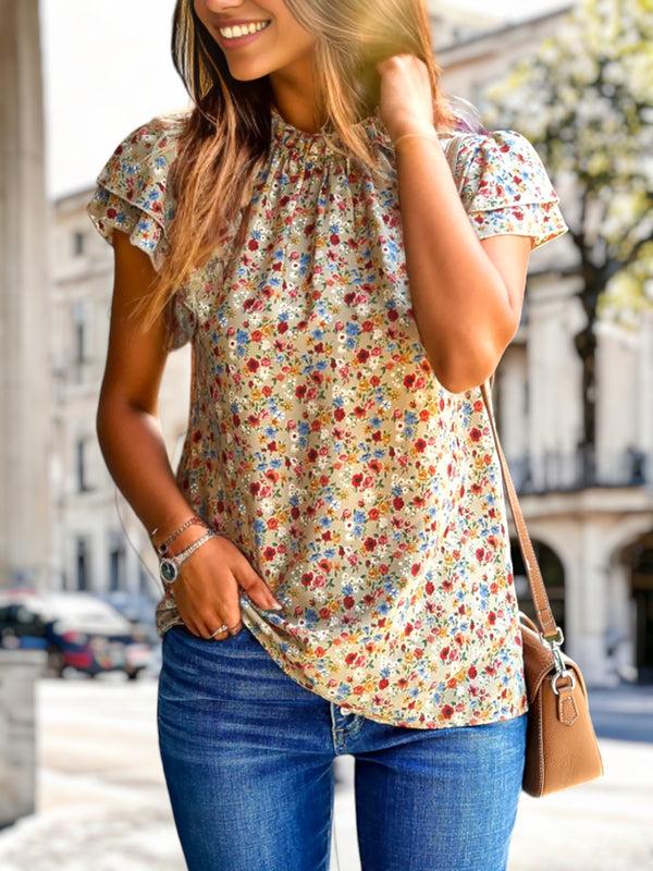 Anna Kaci High Neck Tiered Sleeve Blouse