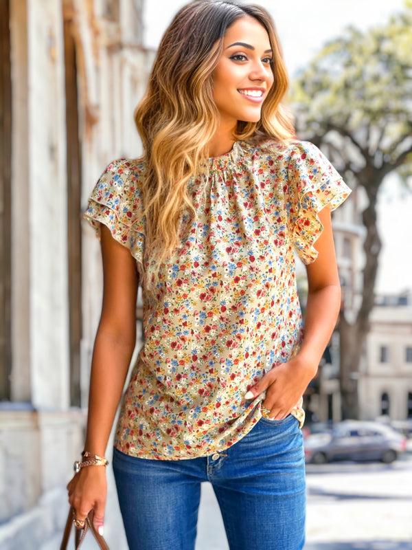 anna kaci High Neck Tiered Sleeve Blouse